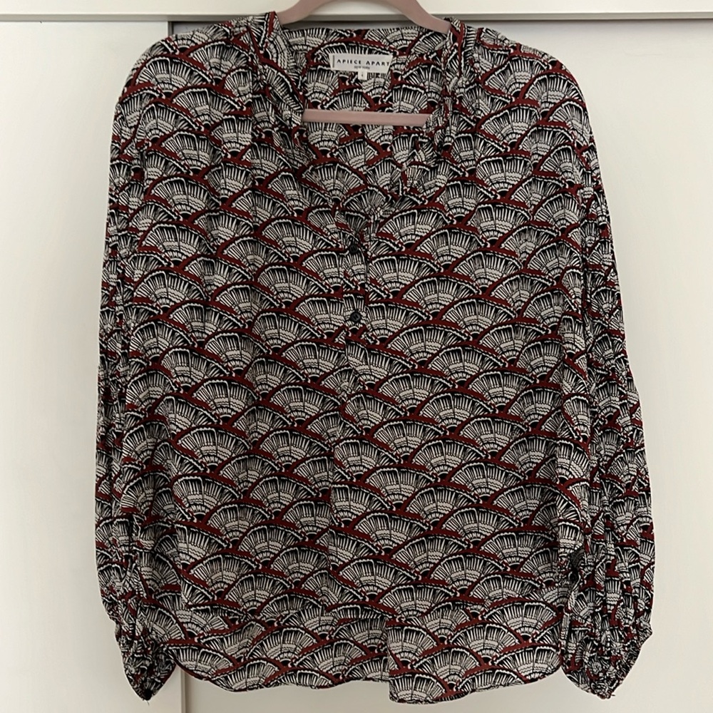 Apiece Apart silk fan print top size 4
